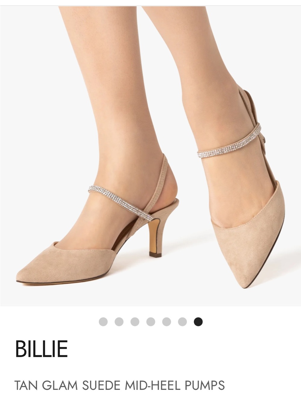 Nina Tan Suede Mid-Heel Pumps with Rhinestone Ankle Strap